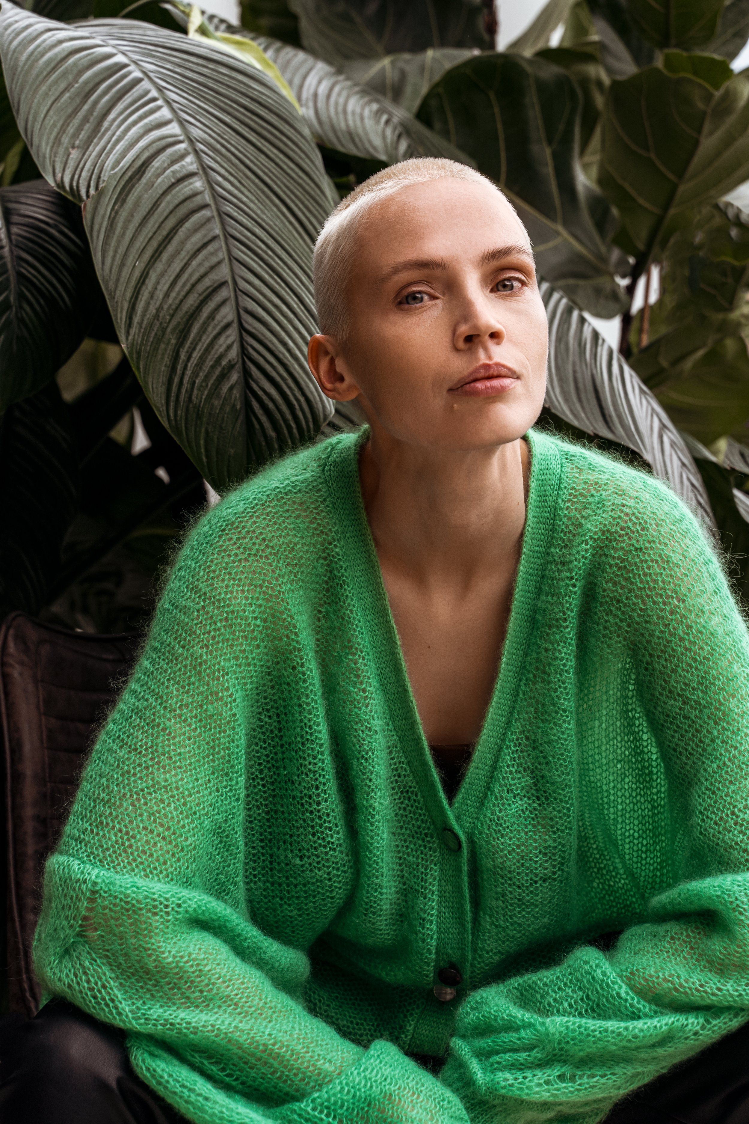 ELECTRIC GREEN MOHAIR AND SILK CARDIGAN for lovers and trees 