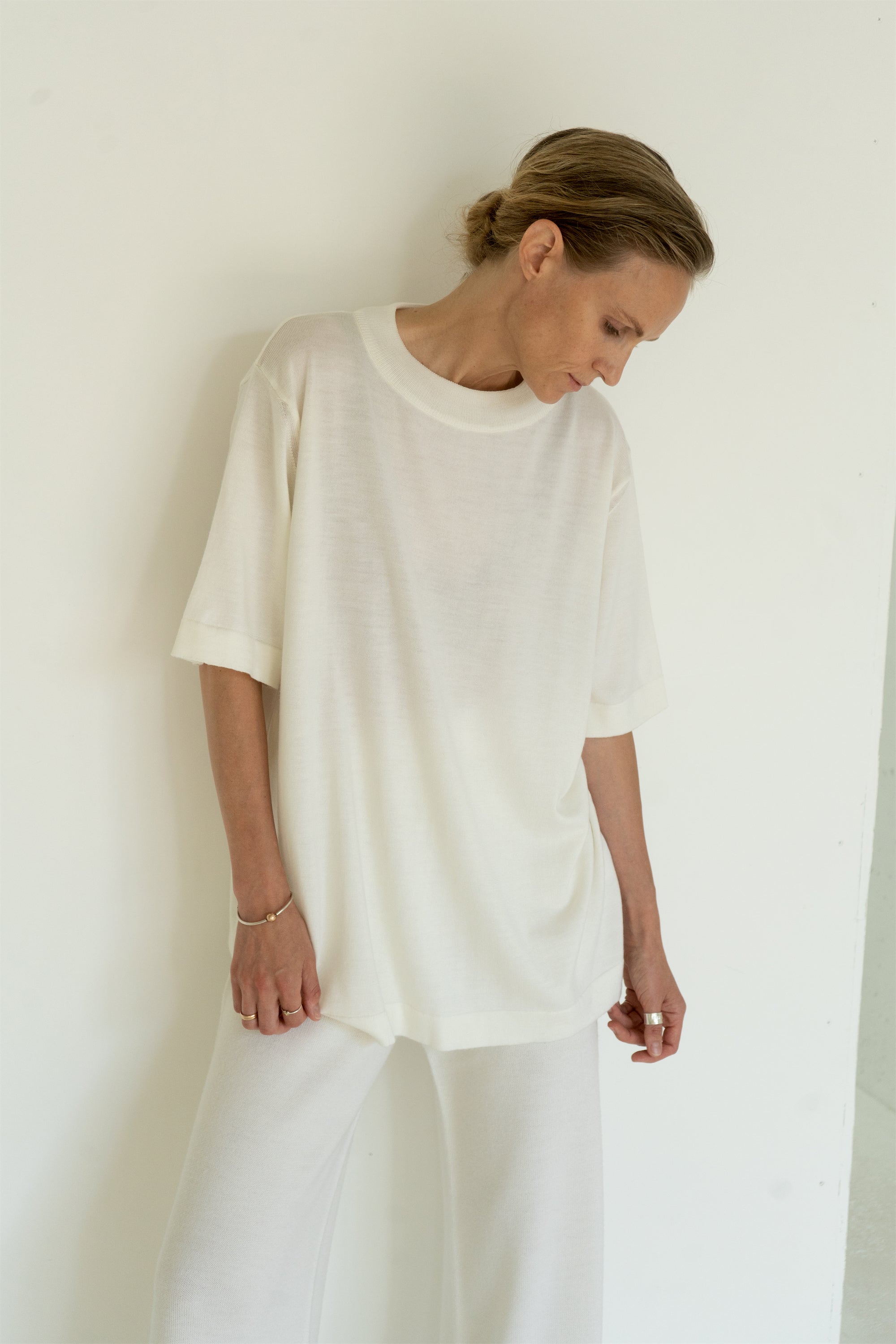 PEARL EXTRA FINE MERINO WOOL T-SHIRT AND TROUSERS SET for lovers and trees 