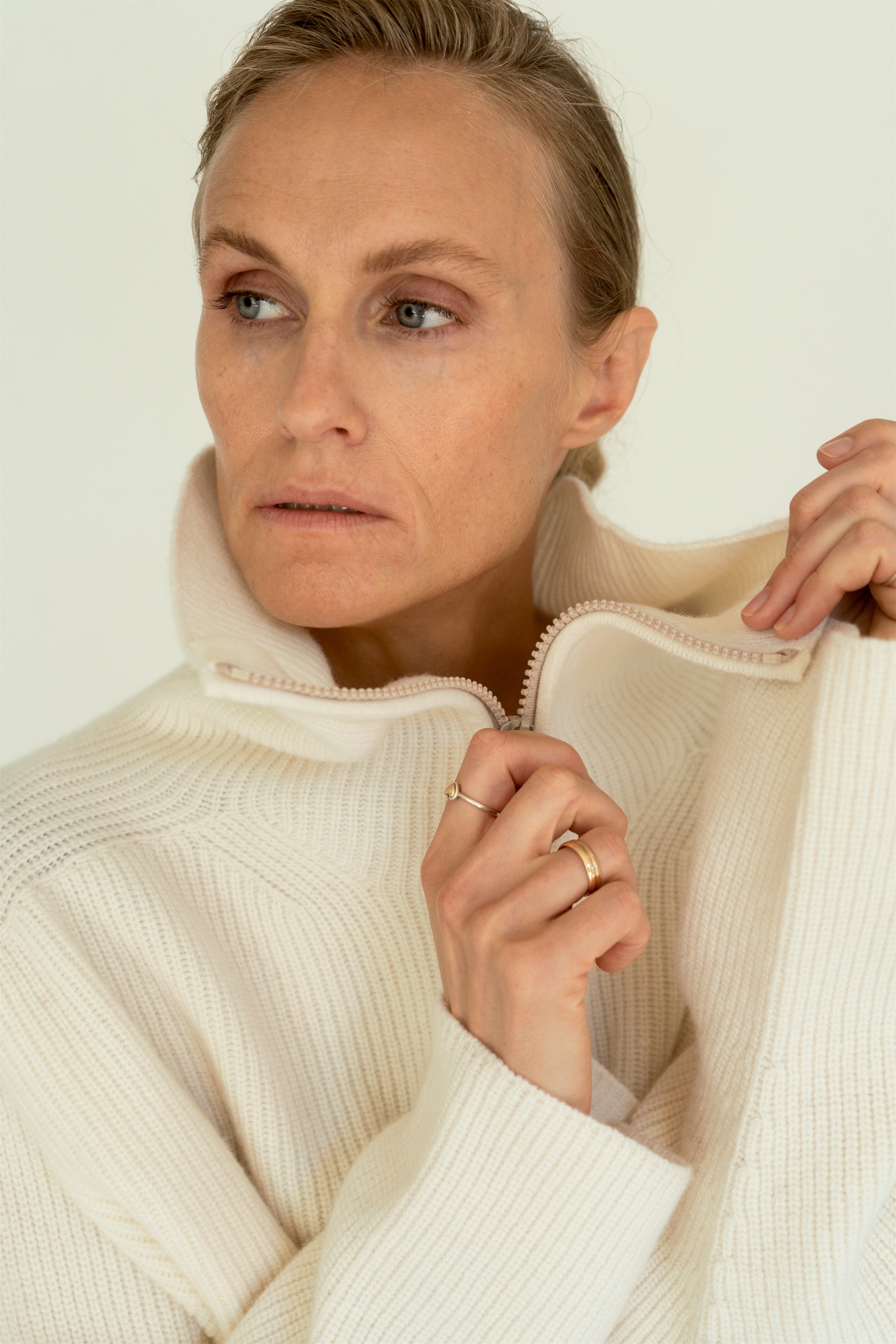 PEARL CASHMERE-MERINO WOOL ZIP SWEATER for lovers and trees 