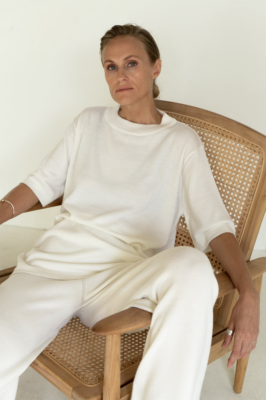 PEARL EXTRA FINE MERINO WOOL T-SHIRT AND TROUSERS SET for lovers and trees 