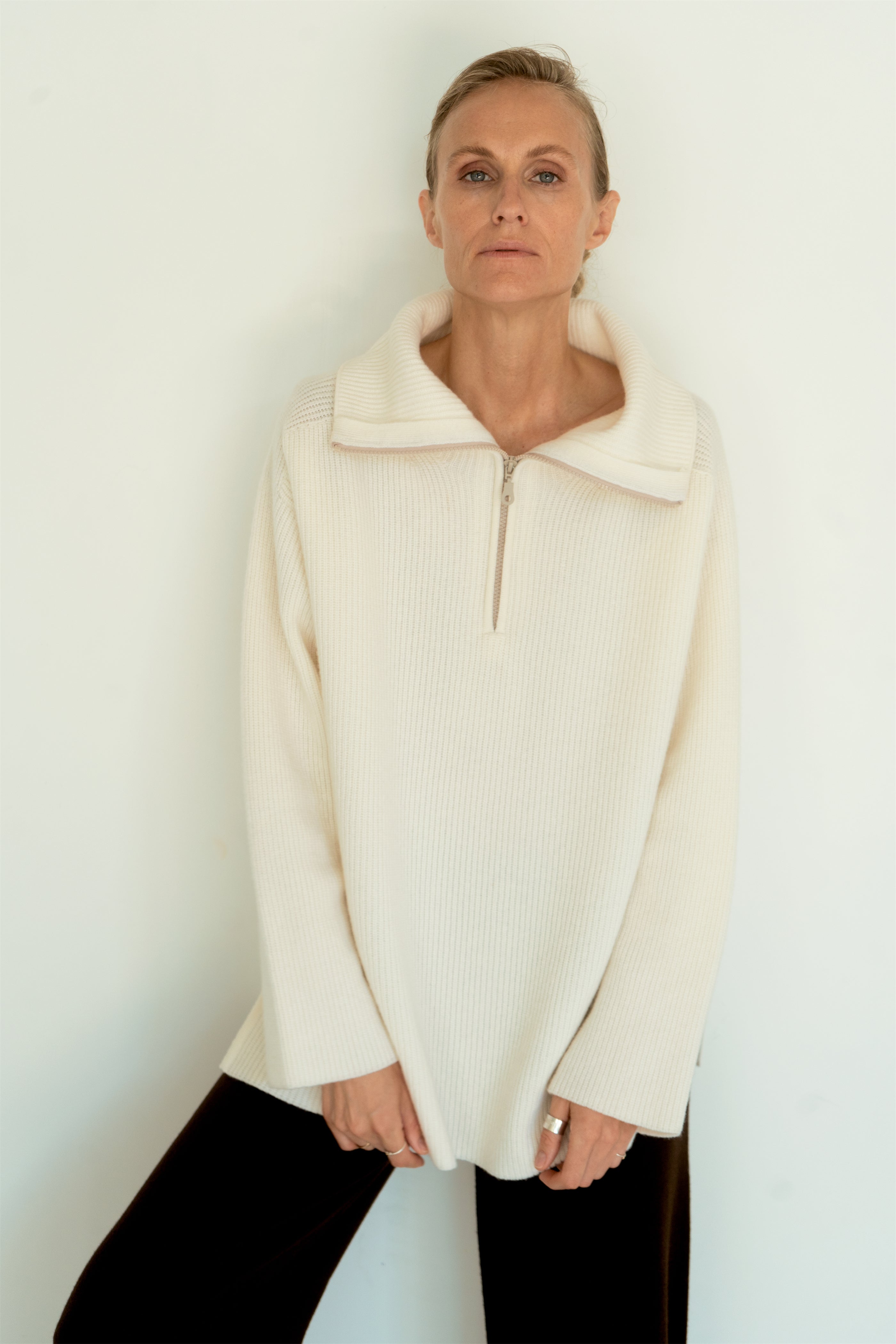 PEARL CASHMERE-MERINO WOOL ZIP SWEATER for lovers and trees 