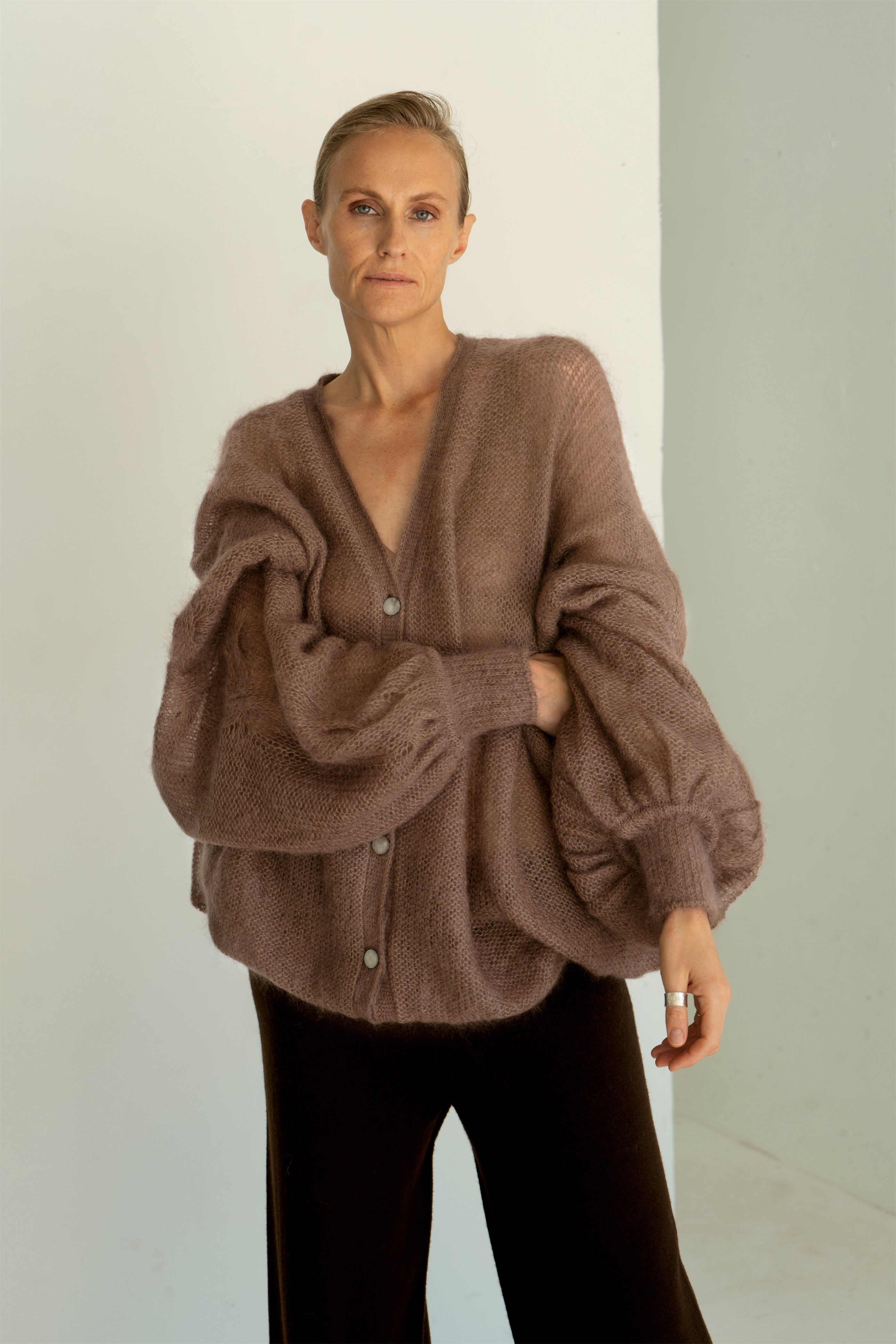 COCOA MOHAIR AND SILK CARDIGAN for lovers and trees ONE SIZE COCOA 