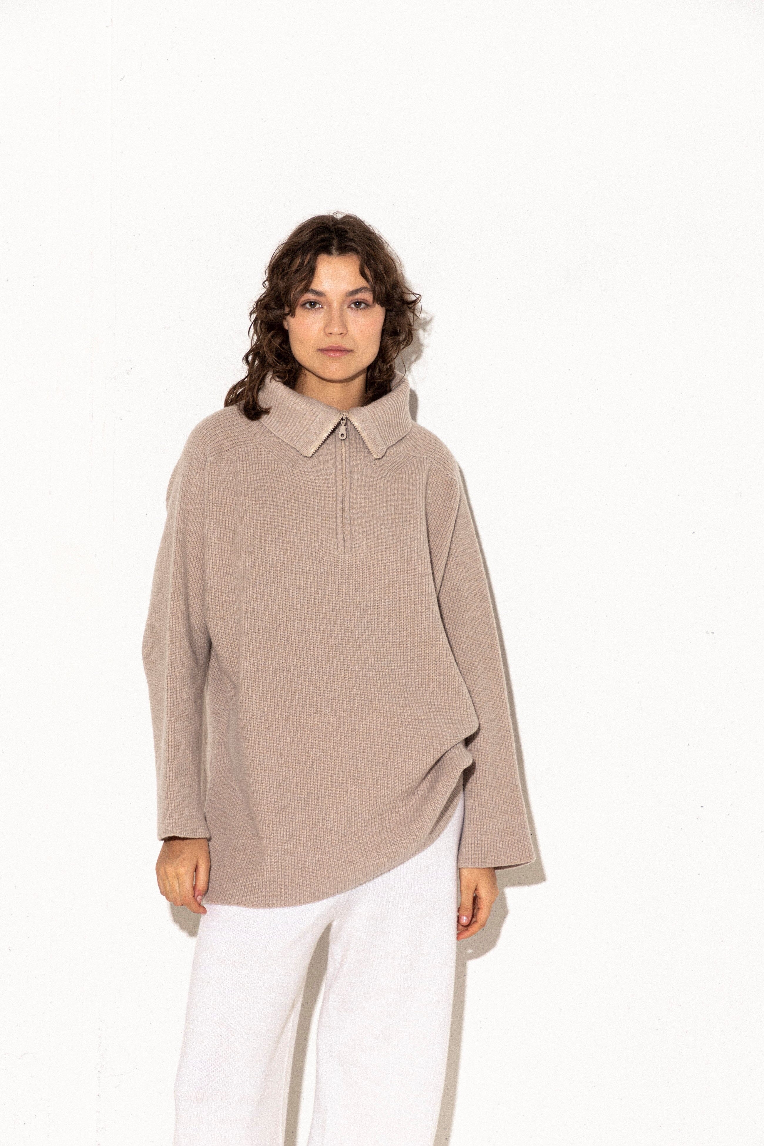 POWDER CASHMERE-MERINO WOOL ZIP SWEATER for lovers and trees 